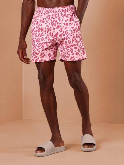 SUMWON 豹纹印花泳裤度假沙滩泳池装夏季度假泳裤动物图案弹性腰部度假装