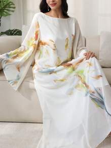 SHEIN Najma Elegant Floral Print Flare Sleeve Dress