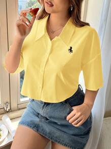 SHEIN EZwear 夏季大码黄色短袖休闲衬衫 - 黃色 - 查看 1