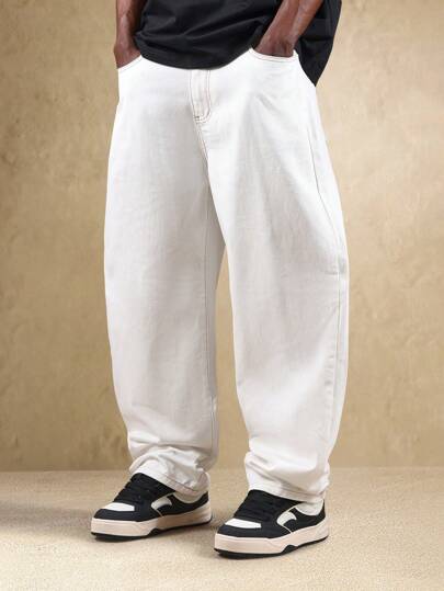 SUMWON Pantalones vaqueros de pernera ultraancha, corte patinador, ajuste relajado, estilo urbano holgado, para todas las estaciones, pantalones de mezclilla, ropa casual de moda