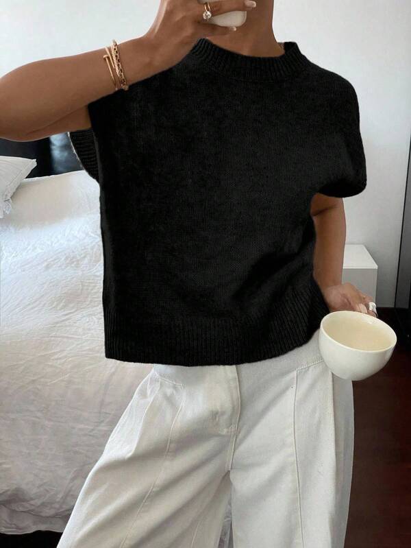 Siren Gaze Women's Casual French Elegant Short Sleeve Knit Top, Suitable For Daily Wear, Versatile, French Chic