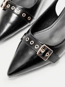 CUCCOO CURVES Scarpe a punta piatta larga per taglie forti, sandali retrò con fibbia e cinturino diagonale nero alla moda