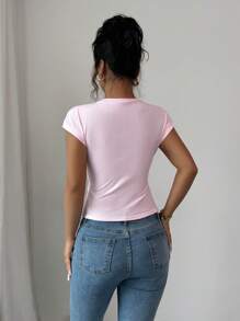 Chiquease Camiseta de mujer elegante y sexy con diseño calado de mariposa - Rosa - Ver 2