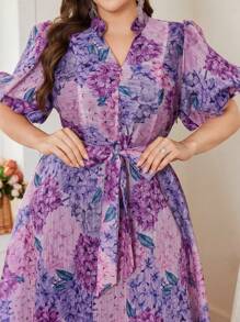 Modelyn Abito lungo e fluido con maniche corte, elegante, di lusso, per taglie comode