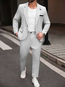 Manfinity Mode 大码男士两件套泼墨印花翻领长袖西装外套和裤子