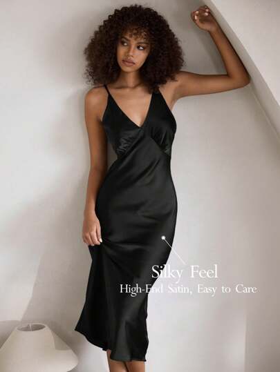 Ocili Leisure Comfortable Satin-Like Silky Soft Spaghetti Strap Nightgown Babydoll For Women Luxeloungewear