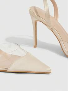 CUCCOO SZL 香槟色缎面与透明TPU拼接优雅性感时尚尖头镂空高跟鞋 - 香檳色 - 查看 11