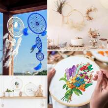 SHEIN 4pcs/Set Beige Bamboo Material DIY Embroidery Hoops, Suitable For Cross Stitch,Punch Needle, Sturdy , Can Be Decoration For Dream Catcher, Halloween & Christmas, Phone Keychain, Bag, Clothing, Hair, Desk & Car Interior