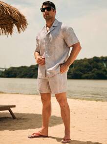 Manfinity Men's Tropical Plant Printed Shirt And Shorts Beach Set Men Beach Wear Sets Men Vacation Outfit Men Resort Wear