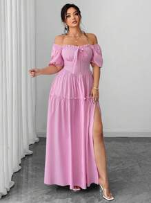 SHEIN Unity 大码性感蝴蝶结度假连衣裙