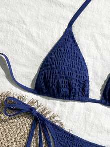 Swim Vcay Women's Summer Beach Solid Color Halter Lace-Up Sexy Bikini Set