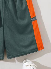 SHEIN Conjunto de 2 piezas con chaleco deportivo holgado y pantalones cortos con contraste para niño preadolescente