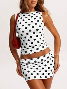SHEIN BAE Summer Polka Dot Simple Casual Tank Top Is Suitable For Fashionable Street, Beach Vacation, Italian Vacation, Commuting Leisure, South France Holiday,Island Vacation,Honeymoon - White - View 7