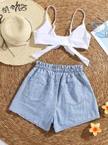 Soleia 女式高腰休闲牛仔短裤，蓝色 - 淺色水洗藍 - 查看 2