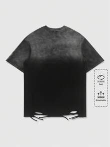 ROMWE MEN Street Life Men's Goth Rhinestone Decor Ombre Round Neck Casual Short Sleeve T-Shirt - Black - View 3
