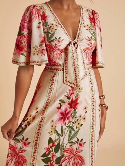 Travachic Boho Multicolor Maxi Dress With Flounce Sleeves And Elegant Plant Print Design Floral Print Dress Garden Party Dress Floral Wedding Guest Dress Resort Dress