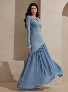 Graceveil Vestido de diseño combinado de punto y textura de gasa para mujer