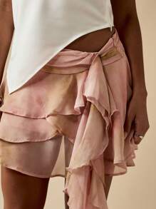 MISSGUIDED Chiffon Ruffle Mini Skirt Asymmetrical Drape Layered Party Evening Dance Wedding Guest Occasion Wear Spring Summer - Multicolor - View 4