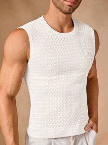 Manfinity VCAY 男士针织修身休闲圆领背心，适合夏季 - 白色 - 查看 5
