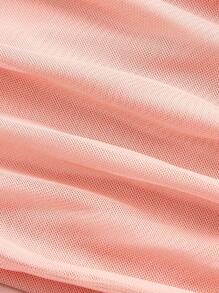 SHEIN MOD Áo thun lưới bó in hoa màu kem dành cho nữ, thích hợp cho hẹn hò, tiệc tùng, thường ngày và đi làm - Màu Hồng  San hô - Xem 4
