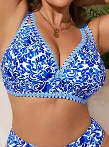 Swim Lushoire Top de bikini la modă pentru femei, mărime plus, cu imprimeu, curea reglabilă, design minimalist casual și sexy, pentru sărbători și ținute de zi cu zi