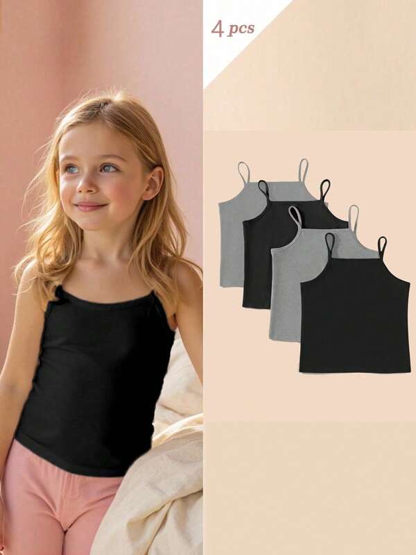 4-delige set meisjesondergoed, inclusief 2 stuks die apart worden verkocht, comfortabel en veelzijdig casual hemdje