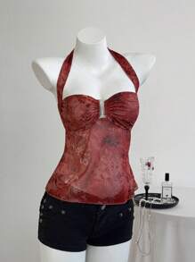 Elamini Women's Sexy Printed Spaghetti Strap Camisole - Red - View 3