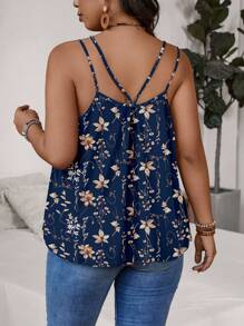 EMERY ROSE Camiseta de tirantes estampada con hojas con textura, talla grande, para vacaciones - Azul - Ver 2