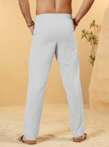 Manfinity RSRT Pantaloni casual da uomo con vita con coulisse e tasche, pantaloni con coulisse versatili, pantaloni grigi chiari, pantaloni estivi da uomo, un ottimo regalo per il fidanzato o il marito.