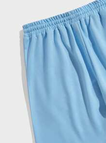 ROMWE MEN Prep Men's Letter & Star Print Drawstring Waist Basketball Shorts, School - Blue - View 4