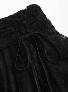 Sweetra Bohemian Style Knitted Lace Ruffle Asymmetrical Hem Waist Shirred Women Mini Skirt - Black - View 6