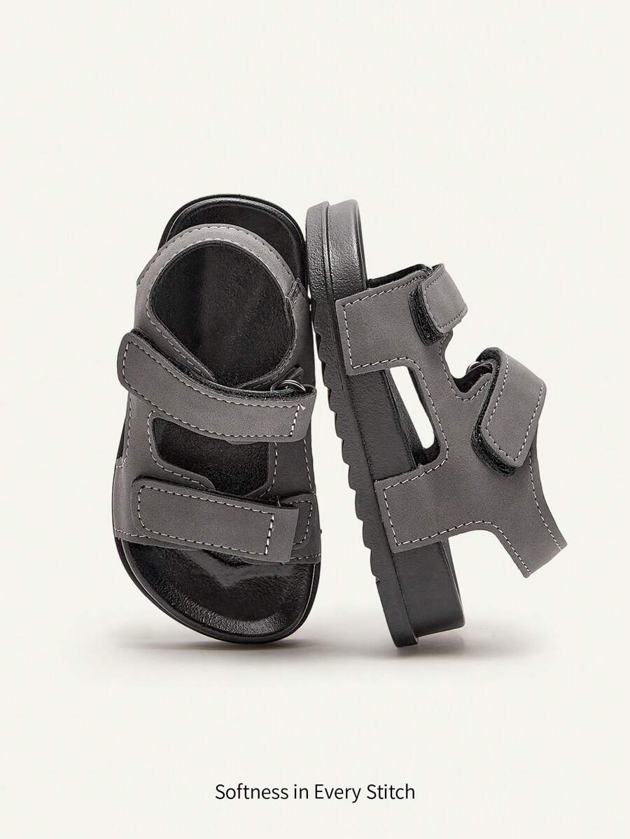 Cozy Pixies 1 Pair Toddler Boys/Infants Casual Hook And Loop All-Match Fashion Versatile Soft Bottom Flat Sandals, Summer - Grey - View 1