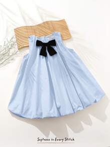 Cozy Pixies Robe décontracté polyvalente à col rond sans manches avec nœud papillon décoratif, pour jeunes filles