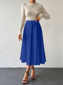 EURMUSE Women's Elegant Romantic Solid Color Flared Skirt, Summer - Royal Blue - View 4