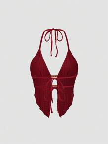 Sweetra 女士夏季度假时尚串珠吊带背心，性感细肩带背心 - 紅色 - 查看 2