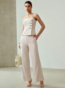 MOTF PREMIUM TAILORED METAL BUTTON SUIT PANTS - Apricot - View 1