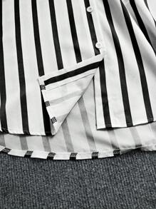 INAWLY 女士春秋宽松条纹长袖口袋休闲衬衫女衬衫 - 黑與白 - 查看 3