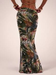 SHEIN BAE Gonna a stampa con motivo sirena all-over alla moda per vacanze delle donne