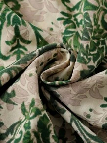 少女花卉图案盖袖腰线休闲迷你连衣裙，适合节日、休闲、日常穿着 - 綠色 - 查看 5