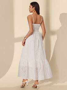 Almamuse Women's Elegant Embroidered Patchwork Midi Slip Dress