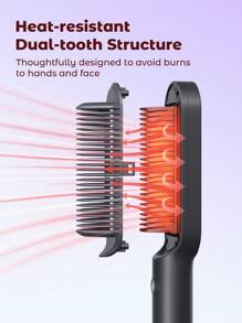 Teckwe 2 In 1 Curling Iron Electric Hot Comb Hair Straightener Comb Hair Straightener Brush For Women 10s Fast Heating & Anti-Scald-EU Plug - Black - View 5