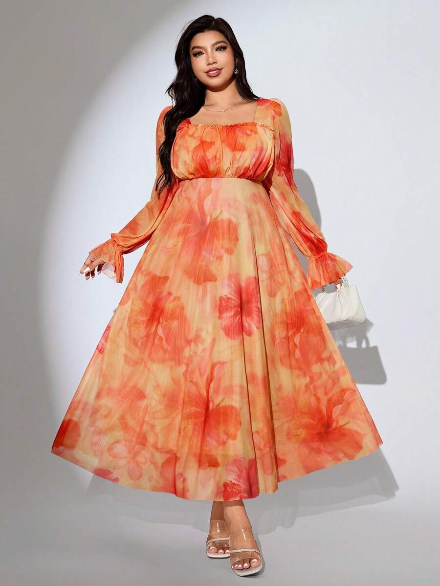 Modelyn 大码优雅花卉印花连衣裙