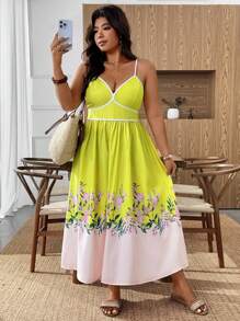 EMERY ROSE Plus Size Women Floral Print Sleeveless Dress For Vacation