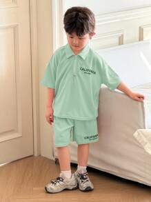 Zikori Little Byeori 两件套男童舒适休闲日常时尚套装，可爱百搭，简约风格，日韩风，宽松版型，翻折拉链设计，粉色短袖针织上衣，Polo衫，衬衫短裤套装，适合春夏季节、日常生活、运动、校园、聚会、节日、演出、摄影、返校季等场合。 - 薄荷綠 - 查看 6