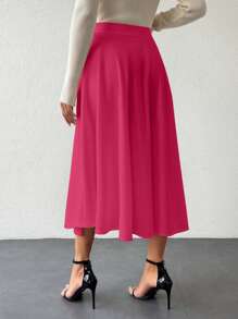 EURMUSE Chân váy xếp ly màu trơn thời trang thanh lịch cho nữ - Màu Hồng Tươi - Xem 2