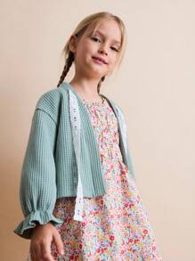 SHEIN Young Girls Long Sleeve Knitted Embroidered Tie Front Blouse Cardigan, Autumn Fall Winter - Multicolor - View 4