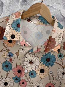 Manfinity RSRT Men's Casual Floral Print Button-Up Short Sleeve Shirt, Summer - Multicolor - View 4