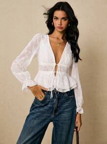 Poéselle 女式花卉刺绣深 V 领性感时尚衬衫