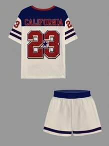 Slaydiva 2pc Set Women's Casual Simple Jersey Outfit, Car Race Style "California" English Print, Spring/Summer 2025 Sporty Dress Suitable For Going Out