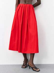 Maija Nouvelle jupe évasée plissée rouge 2025 pour femmes avec rassemblement à la taille, poches latérales, élégante et chic pour le travail, les fêtes, la plage, les festivals de musique, les brunchs, le bureau, la remise des diplômes, la Saint-Jean - Rouge - Voir 5